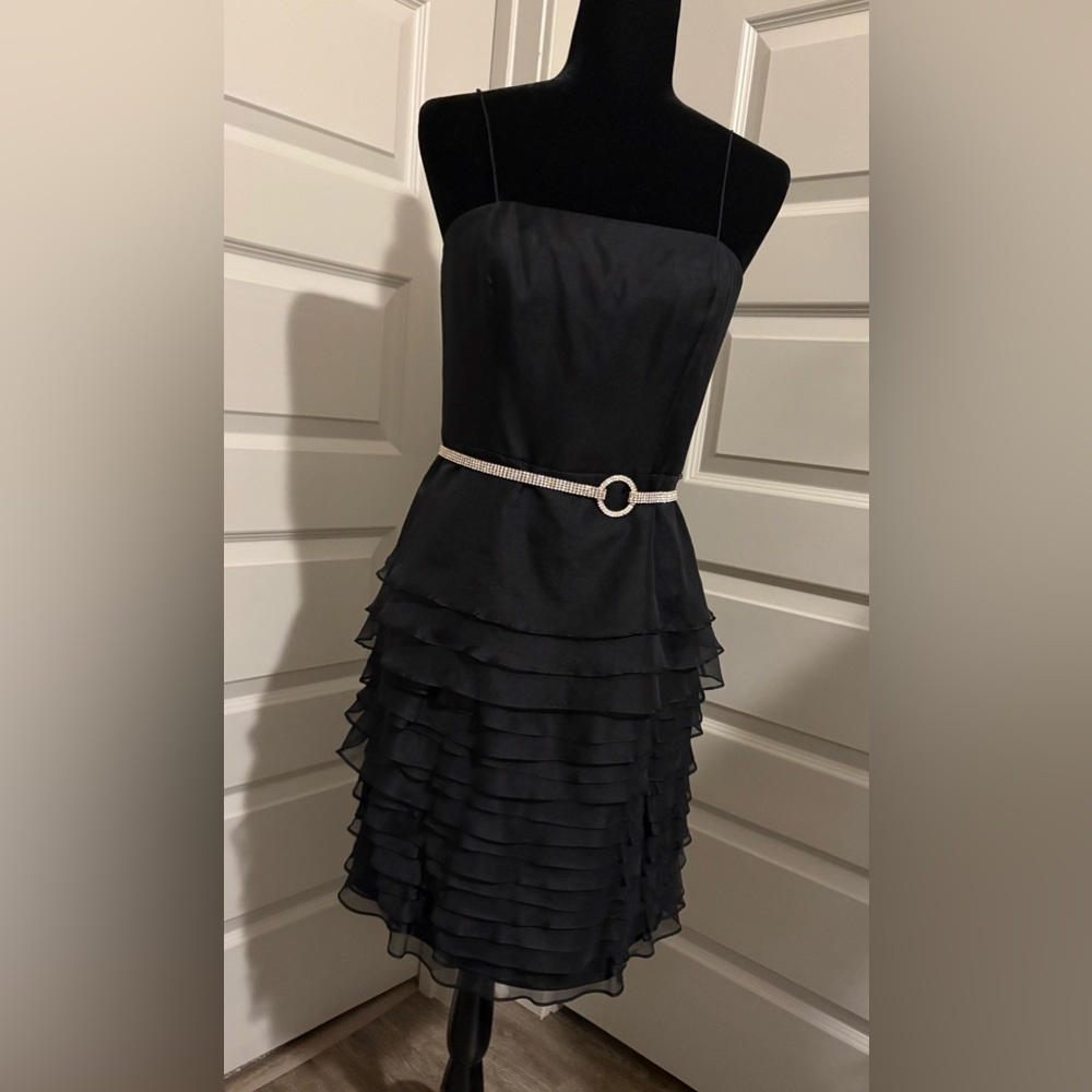 Ralph Lauren Black Silk Spaghetti Strap Cocktail Dress Belt not included